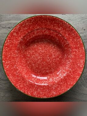 Over and Back Discontinued Sojourn Red with Green Rim Spongeware Pasta Bowl